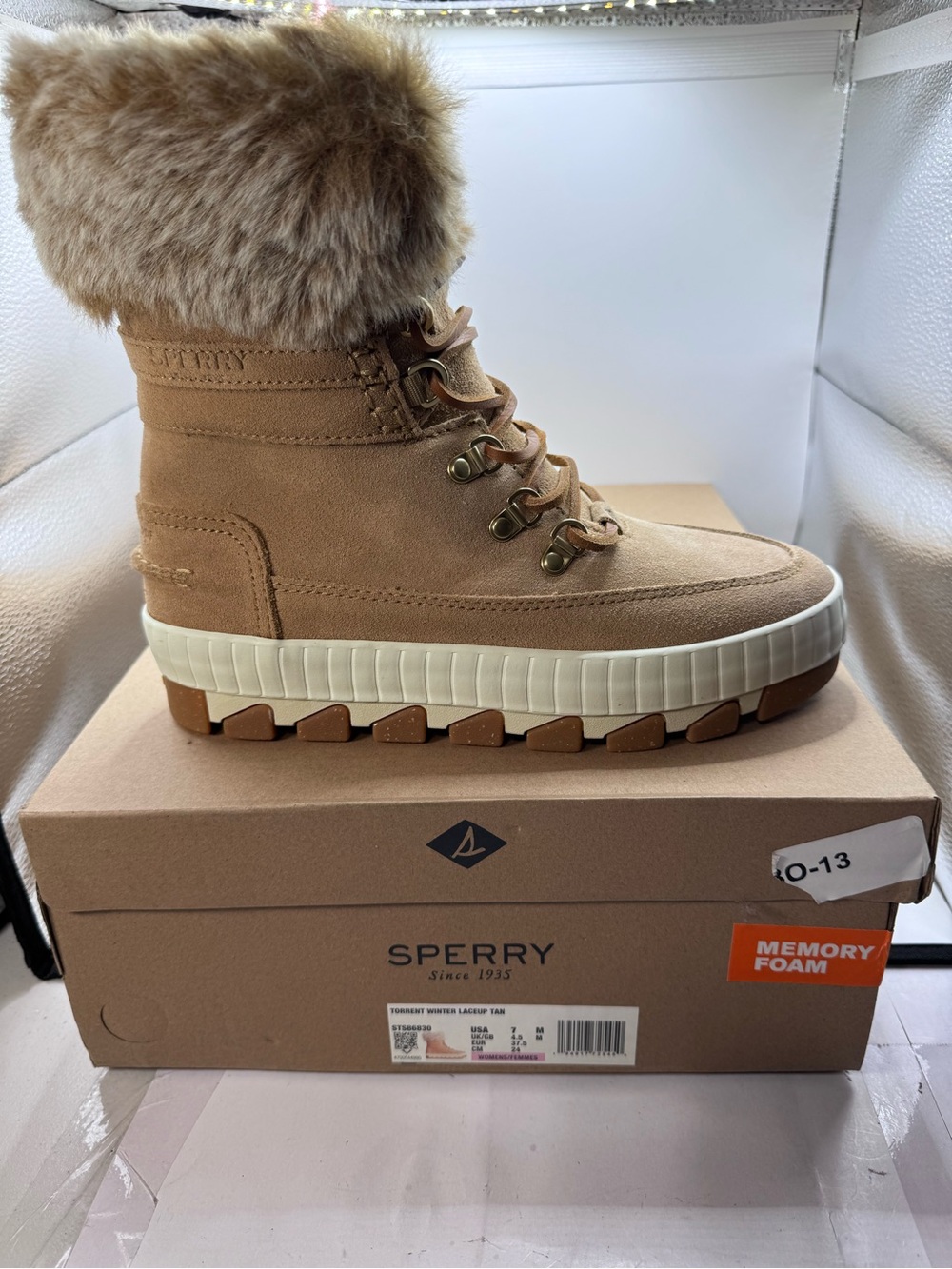 Sperry Tan Faux Fur-Trim Lace-Up Winter Boot